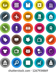 White Solid Icon Set- cleaner trolley vector, splotch, plates, towel, skimmer, knife, cutting board, bbq, percent growth, any currency, scales, t shirt, water bottle, route, ship, truck trailer, tv