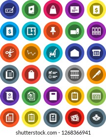 White Solid Icon Set- cleaner trolley vector, copybook, pen, schedule, clipboard, certificate, document, constellation, exam, check, receipt, binder, fitness mat, money, thumbtack, mail, plan, list
