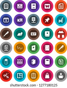 White Solid Icon Set- cleaner trolley vector, toilet paper, book, copybook, pen, document, constellation, cash, binder, dollar calendar, fitness mat, clipboard, thumbtack, network, plan, estate