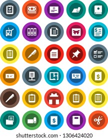 White Solid Icon Set- cleaner trolley vector, copybook, pen, clipboard, certificate, document, exam, check, receipt, binder, fitness mat, money, thumbtack, network, plan, estate, gift, shopping list