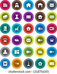 White Solid Icon Set- cleaner trolley vector, fetlock, mop, sponge, car, window cleaning, welcome mat, iron, shining, woman, dry cargo, warehouse, home, key, house, chalet, garage, sale signboard