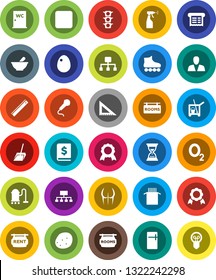 White Solid Icon Set- cleaner trolley vector, vacuum, scoop, sprayer, water closet, egg, pasta, potato, corner ruler, medal, annual report, sand clock, hierarchy, buttocks, roller Skates, oxygen