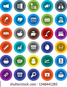 White Solid Icon Set- cleaner trolley vector, egg, ruler, graph, buttocks, boxing glove, support, Railway carriage, loudspeaker, heart pulse, dna, magnifier, mortar, browser, hub, hierarchy, mall