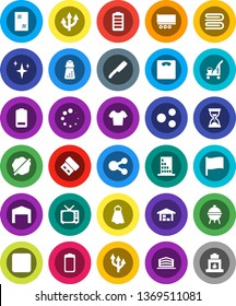 White Solid Icon Set- cleaner trolley vector, towel, shining, window cleaning, splotch, knife, hand mill, bbq, flag, sand clock, scales, t shirt, truck trailer, tv, battery, rec button, share, barn