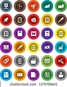 White Solid Icon Set- cleaner trolley vector, copybook, pen, schedule, clipboard, constellation, cash, annual report, fitness mat, money, document, newspaper, thumbtack, network, attachment, estate