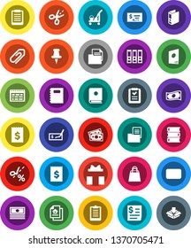 White Solid Icon Set- cleaner trolley vector, book, copybook, schedule, clipboard, cash, check, receipt, binder, money, document, thumbtack, mail, attachment, estate, gift, shopping bag, list