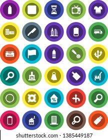 White Solid Icon Set- cleaner trolley vector, towel, skimmer, knife, cutting board, hand mill, school building, bus, flag, magnifier, percent growth, sand clock, any currency, t shirt, water bottle