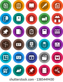 White Solid Icon Set- cleaner trolley vector, toilet paper, book, copybook, pen, pin, document, constellation, cash, check, binder, dollar calendar, fitness mat, clipboard, newspaper, thumbtack