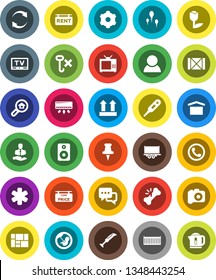 White Solid Icon Set- client vector, truck trailer, sea container, wood box, consolidated cargo, dry, top sign, no hook, tulip, camera, tv, dialog, speaker, thumbtack, ambulance star, thermometer