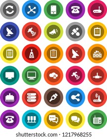 White Solid Icon Set- clipboard vector, satellite, phone, antenna, satellitie, mobile, dialog, classic, hdmi, connect, network, server, cloud lock, big data, firewall, router, lan connector, share