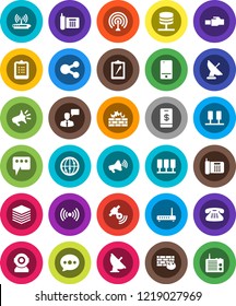 White Solid Icon Set- clipboard vector, phone, satellite antenna, satellitie, loudspeaker, internet, mobile, speaking man, classic, server, network, big data, firewall, lan connector, share, message