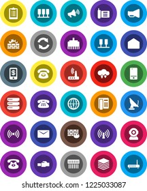 White Solid Icon Set- clipboard vector, phone, loudspeaker, internet, mobile, classic, mail, server, cloud exchange, big data, firewall, hub, router, lan connector, refresh, wireless, tap pay