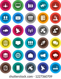 White Solid Icon Set- clipboard vector, satellite, phone, antenna, loudspeaker, internet, mobile, dialog, speaking man, mail, hdmi, connect, server, cloud exchange, big data, hub, router, wireless