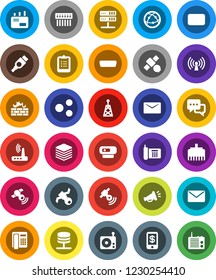 White Solid Icon Set- clipboard vector, satellite, phone, radio, antenna, satellitie, internet, dialog, mail, hdmi, network server, big data, firewall, hub, router, lan connector, share, wireless