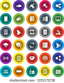 White Solid Icon Set- clipboard vector, satellite, antenna, satellitie, mobile phone, dialog, hdmi, big data, hub, router, lan connector, share, refresh, cloud download, wireless, loudspeaker, radio