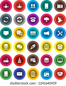 White Solid Icon Set- clipboard vector, satellite antenna, loudspeaker, mobile phone, dialog, classic, hdmi, connect, network, server, big data, firewall, router, refresh, cloud download, mail