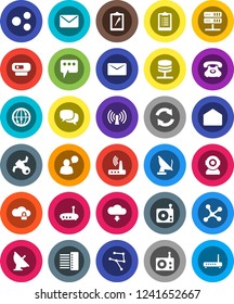 White Solid Icon Set- clipboard vector, satellite, phone, antenna, radio, internet, dialog, speaking man, mail, network, server, cloud lock, hub, router, share, message, refresh, download, wireless
