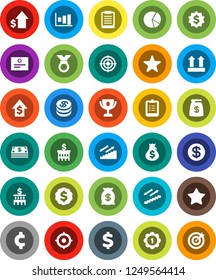 White Solid Icon Set- clipboard vector, award cup, certificate, graph, pie, money bag, dollar growth, bank building, target, medal, cent sign, stairways run, top, favorites, coin, cash