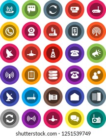 White Solid Icon Set- clipboard vector, satellite antenna, dialog, speaking man, classic phone, mail, connect, big data, hub, router, message, refresh, wireless, loudspeaker, tap pay, web camera