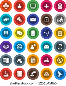 White Solid Icon Set- clipboard vector, satellite, radio, antenna, satellitie, loudspeaker, internet, mobile phone, dialog, speaking man, connect, network, server, big data, firewall, hub, router