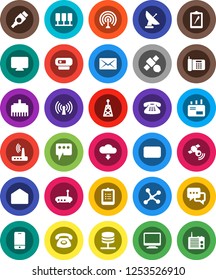 White Solid Icon Set- clipboard vector, satellite, antenna, satellitie, mobile phone, dialog, classic, mail, hdmi, network, server, router, lan connector, message, cloud download, wireless, monitor