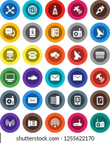 White Solid Icon Set- clipboard vector, satellite antenna, radio, satellitie, internet, dialog, hdmi, network, server, cloud lock, hub, router, lan connector, mail, wireless, phone, tap pay, monitor