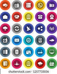 White Solid Icon Set- clipboard vector, phone, radio, internet, mail, connect, cloud lock, exchange, big data, hub, lan connector, share, refresh, download, wireless, tap pay, monitor, web camera