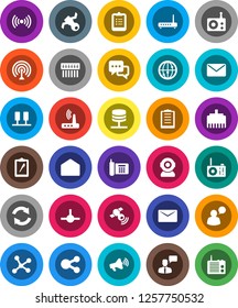 White Solid Icon Set- clipboard vector, satellite, phone, radio, antenna, satellitie, loudspeaker, internet, dialog, speaking man, mail, connect, network, server, hub, router, lan connector, share