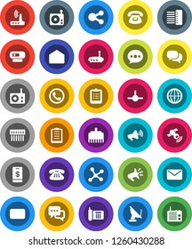 White Solid Icon Set- clipboard vector, phone, radio, satellitie, loudspeaker, internet, dialog, classic, mail, connect, network, hub, router, lan connector, share, message, tap pay, web camera