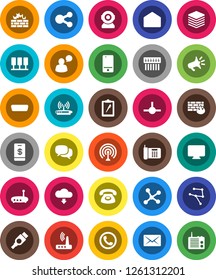 White Solid Icon Set- clipboard vector, antenna, mobile phone, dialog, speaking man, mail, hdmi, connect, network, server, big data, firewall, hub, router, share, cloud download, loudspeaker, radio