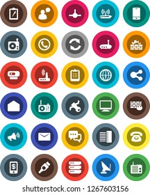 White Solid Icon Set- clipboard vector, satellite, radio, loudspeaker, internet, mobile phone, dialog, speaking man, mail, hdmi, connect, big data, firewall, hub, router, share, refresh, tap pay