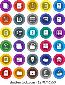 White Solid Icon Set- clipboard vector, certificate, document, archive, exam, case, annual report, binder, newspaper, big data, network, estate, receipt, catalog, printer