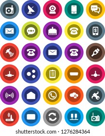 White Solid Icon Set- clipboard vector, satellite, phone, radio, satellitie, mobile, dialog, classic, mail, hdmi, connect, server, cloud lock, router, lan connector, share, message, refresh, tap pay