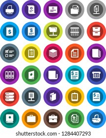 White Solid Icon Set- clipboard vector, certificate, document, archive, exam, case, annual report, binder, receipt, newspaper, network folder, big data, estate, catalog, printer
