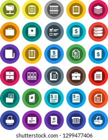 White Solid Icon Set- clipboard vector, certificate, document, archive, exam, case, annual report, binder, receipt, newspaper, network folder, big data, estate, catalog, printer