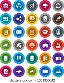 White Solid Icon Set- clipboard vector, satellite, phone, radio, antenna, internet, mobile, mail, hdmi, server, network, big data, router, lan connector, share, refresh, cloud download, loudspeaker