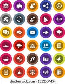 White Solid Icon Set- clipboard vector, satellite, phone, antenna, satellitie, dialog, speaking man, hdmi, connect, server, cloud lock, exchange, big data, firewall, router, lan connector, share
