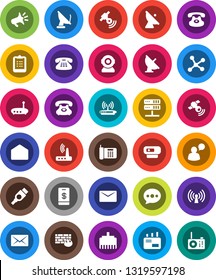 White Solid Icon Set- clipboard vector, phone, satellite antenna, satellitie, speaking man, classic, mail, hdmi, network, server, firewall, router, lan connector, message, wireless, loudspeaker
