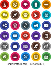 White Solid Icon Set- clipboard vector, phone, satellite antenna, radio, loudspeaker, mobile, dialog, speaking man, mail, hdmi, connect, network, hub, lan connector, share, refresh, cloud download