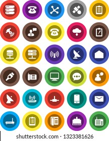 White Solid Icon Set- clipboard vector, satellite, antenna, satellitie, mobile phone, speaking man, classic, mail, hdmi, connect, network, server, big data, lan connector, message, cloud download