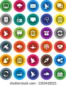 White Solid Icon Set- clipboard vector, satellite, antenna, dialog, speaking man, classic phone, hdmi, connect, network, cloud lock, lan connector, share, message, refresh, download, mail, tap pay