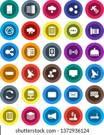 White Solid Icon Set- clipboard vector, phone, satellite antenna, satellitie, loudspeaker, internet, mobile, speaking man, mail, hdmi, network server, cloud exchange, big data, firewall, hub, router