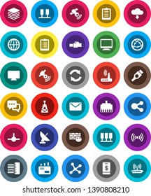 White Solid Icon Set- clipboard vector, antenna, satellitie, internet, dialog, hdmi, connect, network, server, big data, firewall, hub, router, lan connector, share, refresh, cloud download, mail