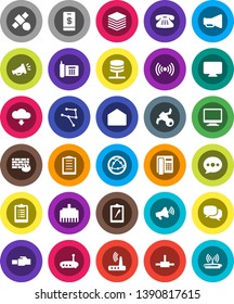 White Solid Icon Set- clipboard vector, satellite, phone, loudspeaker, internet, dialog, classic, mail, connect, network, server, big data, firewall, router, lan connector, message, cloud download