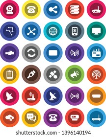 White Solid Icon Set- clipboard vector, satellite, antenna, internet, dialog, classic phone, mail, hdmi, network, cloud lock, big data, router, lan connector, share, refresh, wireless, loudspeaker