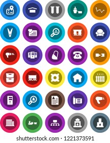 White Solid Icon Set- clothespin vector, archive, constellation, personal information, hierarchy, any currency, heart monitor, navigator, Railway carriage, phone, port, dry cargo, vial, bandage