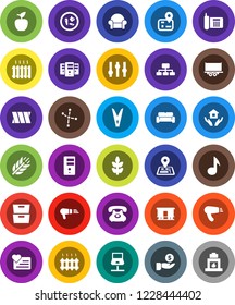 White Solid Icon Set- clothespin vector, house hold, apple fruit, music, archive, constellation, investment, hierarchy, cereals, heart monitor, navigator, phone, truck trailer, Railway carriage