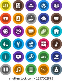 White Solid Icon Set- clothespin vector, house hold, music, archive, constellation, investment, personal information, hierarchy, cereals, heart monitor, navigator, truck trailer, port, settings