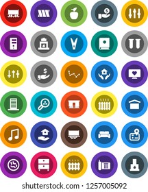 White Solid Icon Set- clothespin vector, house hold, apple fruit, music, archive, constellation, investment, heart monitor, navigator, Railway carriage, phone, truck trailer, dry cargo, settings