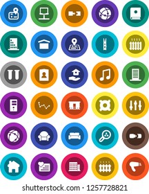 White Solid Icon Set- clothespin vector, house hold, music, constellation, personal information, any currency, heart monitor, navigator, dry cargo, Railway carriage, settings, vial, connection, home